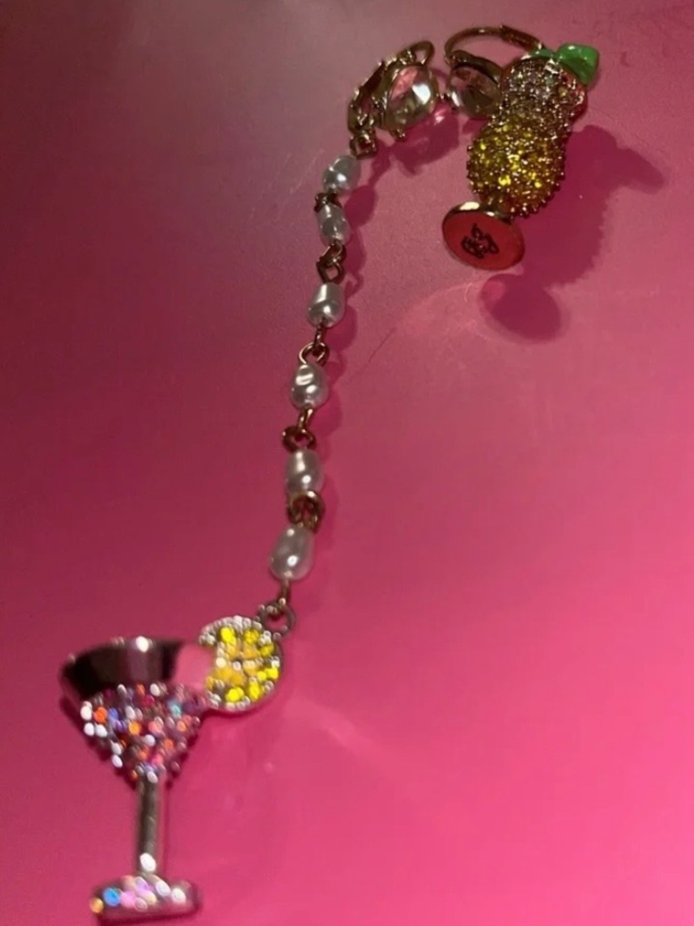 Betsey Johnson island Cocktail Charm Dangle Earrings in Yellow, pink Green - Picture 2 of 2